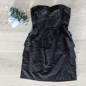 J. Crew Poplin Brynn Black Dress Strapless Ruffle